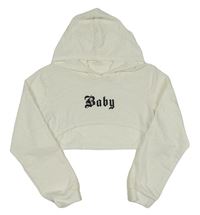 Biela crop mikina s nápisom a kapucňou Shein