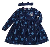 2set - Tmavomodré sametové šaty s hvězdami a lemurem + čelenka John Lewis