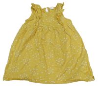 Žlté bavlnené šaty so srdiečkami a volánikmi H&M