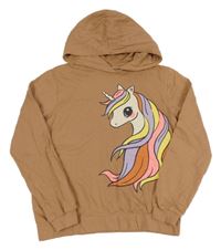 Hnedá ľahká mikina s jednorožcom a kapucňou H&M