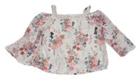 Smetanová květovaná šifonová crop halenka H&M