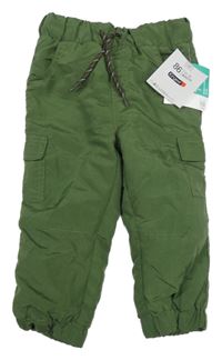 Nové - Zelené šusťákové chino zateplené cargo cuff kalhoty Ergee