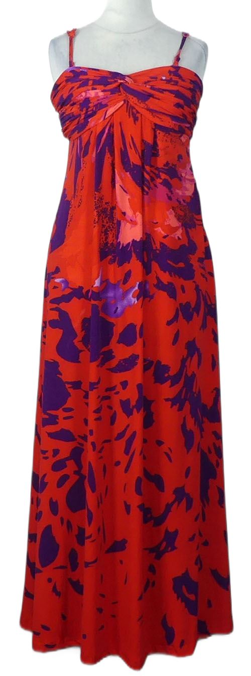 Dámske červeno-fialové vzorované dlhé šaty