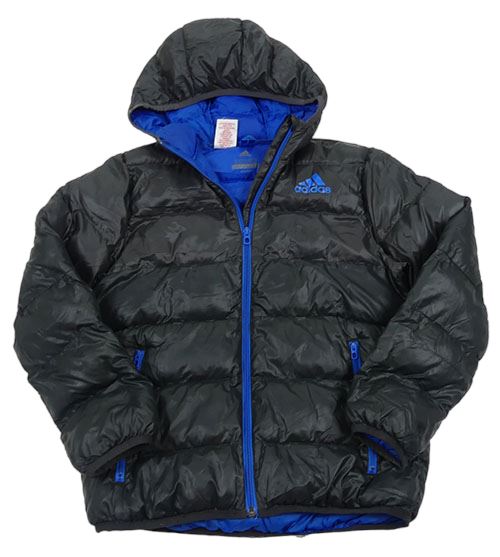 Čierna šušťáková zimná bunda s logom a kapucňou zn. Adidas