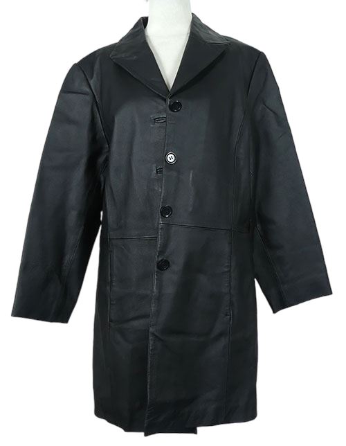 Dámsky čierny koženkový kabát