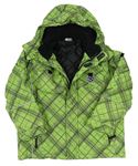 Zeleno-šedá károvaná šusťáková zimní bunda s kapucí 