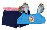 2Set - Modrá plavková lambáda s pony a volánky + tmavomodré nohavičkové plavkové kalhoty s růžovým volánkem YIGGA