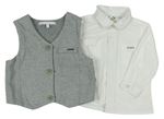 2set - Biela košile + sivá melírovaná tepláková vesta zn. iDo