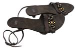 Dámské hnědé kožené sandály s kamínky na nízkém podpatku Lodi vel. 39