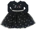 Černé bavlněné šaty s kočkou a tylovou sukní Primark