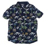 Tmavomodrá košile s kostrami dinosaurů a palmami F&F