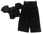 2set- Černé sametové třpytivé crop tričko + Cullotes Kalhoty George