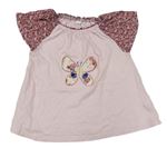 Světlerůžovo-růžové tričko s motýlkem a kytičkami Next