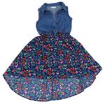 Modré květované šaty s riflovým vrškem Bluezoo