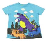 Azurové tričko s dinosaurem a auty F&F