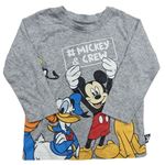 Šedé melírované lněné triko s Mickey s kamarády PRIMARK