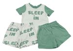 3set - Bílo-zelené pyžamové triko + bílé pyžamové kraťasy s nápisy + zelené George