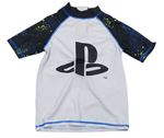Bílo-černé UV tričko s logem a ovladači PlayStation a skvrnkami
