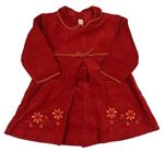 Červené manšestrové šaty s kytičkami a límečkem Mayoral