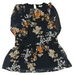 Černo-béžové květované šifonové šaty 