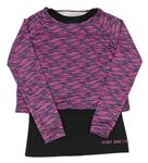 Růžovo-šedé sportovní melírované crop triko s všitým topem  
