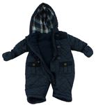 Tmavomodrá zimní kombinéza s kapucí a rukavicemi zn. Mothercare