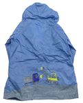Modro-sivá šušťáková bunda s bagrami a kapucňou
