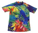Barevné UV tričko s listy a papoušky Next