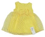 Žluté puntíkované šifonové šaty s mašlí F&F