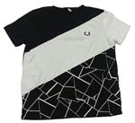 Černo-bílo-vzorované tričko s výšivkou Shein