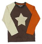 Tmavohnědo/oranžovo-světlebéžové triko s hvězdou Next