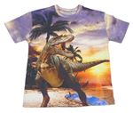 Fialovo-barevné tričko s dinosaurem a palmami Nutmeg