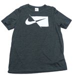 Tmavošedé melírované funkční sportovní tričko s logem Nike 