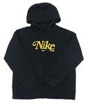 Černá mikina se zlatým logem a kapucí Nike