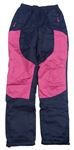 Tmavomodro/růžové šusťákové podšité kalhoty