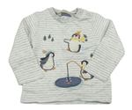 Světlešedo-bílé pruhované triko s tučňáky John Lewis