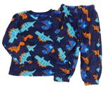 Tmavomodré chlupaté pyžamo s dinosaury 
