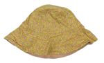 Okrový plátěný podšitý klobouk s kytičkami 