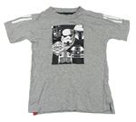 Šedé melírované tričko Star Wars s pruhy Adidas
