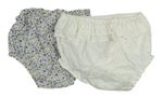 2x kalhotky na plenku - smetanové puntíkaté + bílo-modré kvetované zn. Matalan