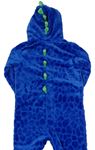 Modrá chlpatá vzorovaná kombinéza s kapucňou