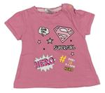 Růžové tričko s nápisy - Super girl