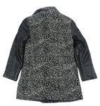 Čierno-sivý flaušový zateplený kabát s leopardím vzorom a koženkovými rukávy zn. Yd