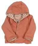 Pruhovaná/růžový sametový/bavlněný oboustranný zateplený kabátek s kapucňou