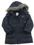 Antracitový šusťákový zimní kabát s kapucí s kožešinou H&M