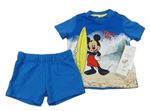 2set- modro-béžové tričko s Mickey Mousem+ bavlněné kraťasy Disney