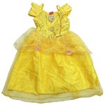 Kostým- žluté šaty se vzorem a broží- Bella Disney