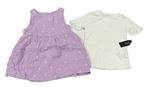 2set - Lila mušelínové šaty se srdíčky + smetanové žebrované tričko Dunnes