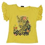 Hořčicové tričko s levhartem a květy