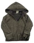 Hnědý melírovaný propínací zateplený svetr s kapucí M&Co.